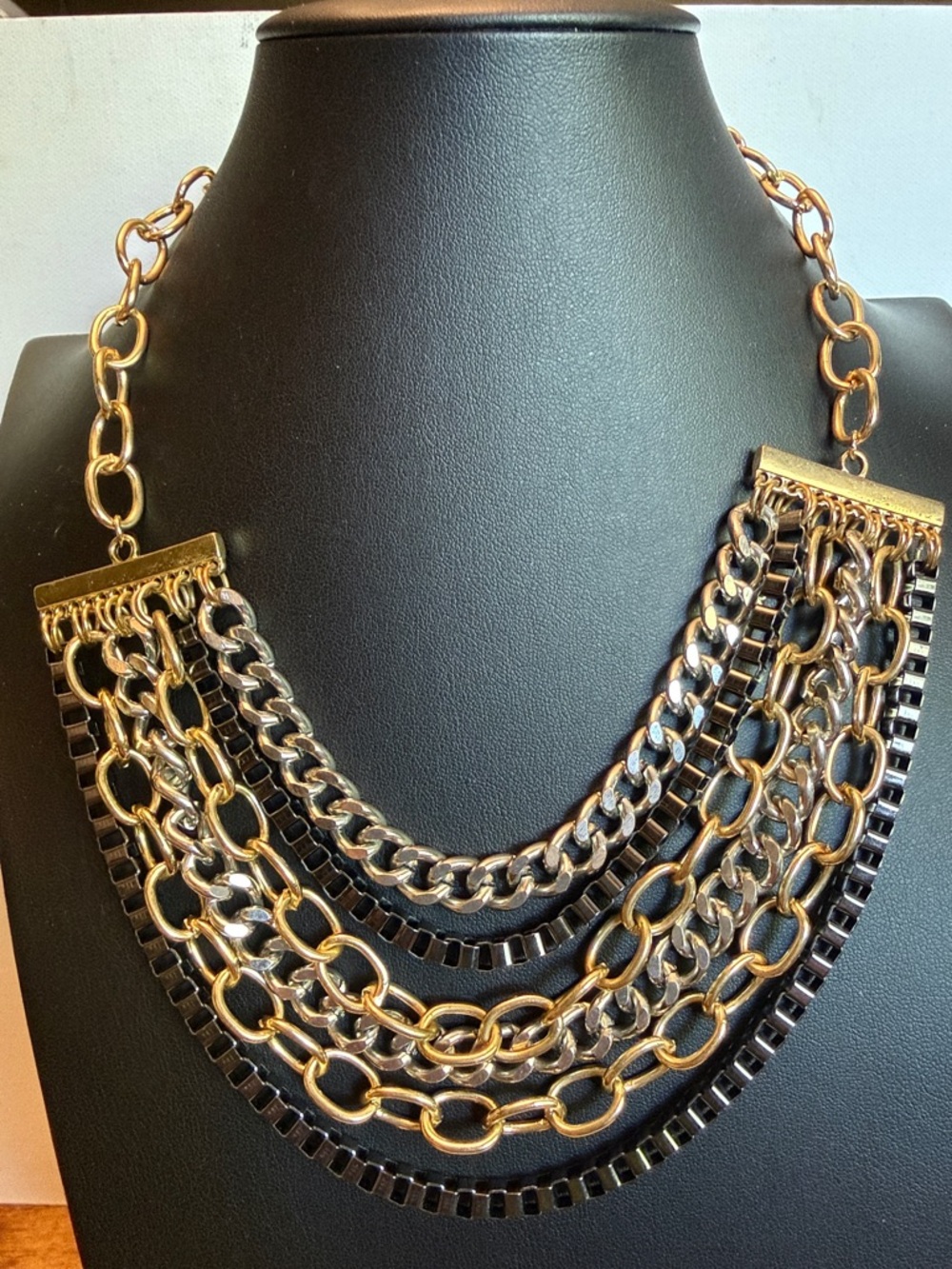 Layered Gold and Black Multi-Chain Necklace by